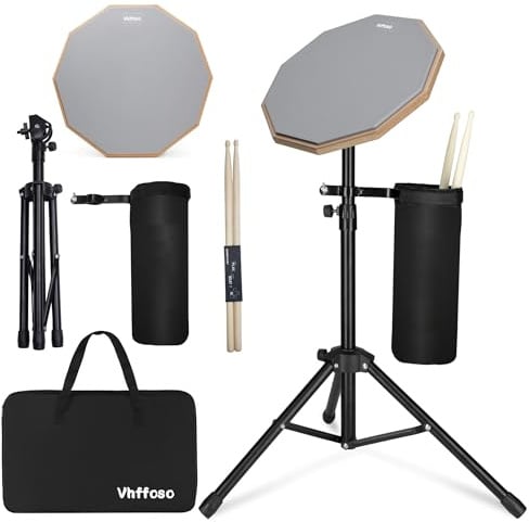 Schlagzeug-Übungspad-Set, 12 Zoll, 50-80 cm verstellbar, mit Ständer und Aufbewahrungstasche, Grau