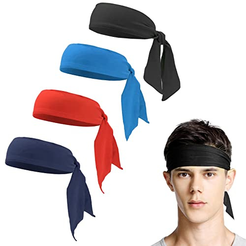 WUDQIJI Sport Stirnband 4 Stück verstellbares Schweißband Yoga Haarband | Tennis Krawatte Stirnband Stretchy Stirnbänder Sport Schweißband Tennis Bandana Sport Kopfbedeckung für Herren Damen