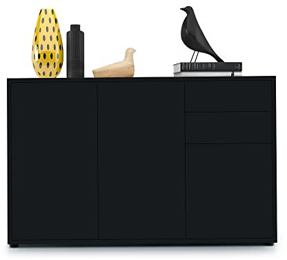 Vladon Sideboard Ben V3, Kommode mit 3 Türen und 2 Schubladen, Schwarz matt/Schwarz matt (117 x 74 x 36 cm)