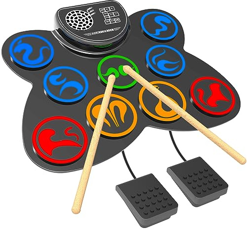 CNAPXAIA Schlagzeug Elektronisch, 9 Pad Silikon E Drum Set mit Stereo Lautsprecher – Musikinstrument Geschenke Für Kinder von 3-12 Jahren