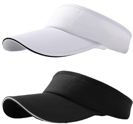 NHTJTHE 2pcs Visor Cap, Atmungsaktiv und Schweißabsorbierend Sommerkappe Kappe mit Sonnenvisier, Unisex Verstellbar, Outdoor Visor Cap, für Golf, Radfahren, Angeln, Tennis, Laufen（1 schwarz + 1 weiß）
