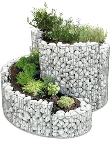 bellissa – Gabionen Kräuterspirale verzinkt 110x90x60cm - Kräuterschnecke Bausatz - Hochbeet Pflanzring für Kräuter & Gemüse mit Trennfolie - Witterungsbeständig & langlebig - Für Garten & Terrasse