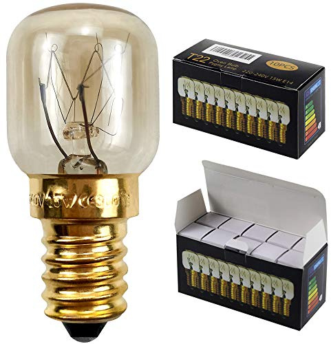 TIANFAN Kleine Glühlampe für Mikrowelle/Backofen, 10 Stück/Packung, SES/E14-Schraubsockel, für bis zu 300 Grad, E14 15.00W 240.00V