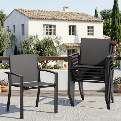 Amopatio 6er Set Gartenstühle Stapelbar mit Armlehnen - Gartenstuhl Hochlehner aus Textilene & Metall, wetterfest & rostbeständig - Komfortabler Gartensessel für Garten, Balkon und Terrasse, Anthrazit