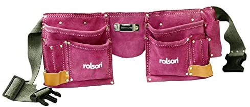 Rolson 68630 Werkzeuggürtel aus Leder mit zwei Taschen, Rosa