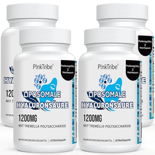Liposomale Hyaluronsäure Kapseln - Hochdosiert mit 1200mg Hyaluron, Hochmolekulare Hyaluronsäure (500-700 kDa), Frei von Zusatzstoffen, 60 Stück (4er Pack)