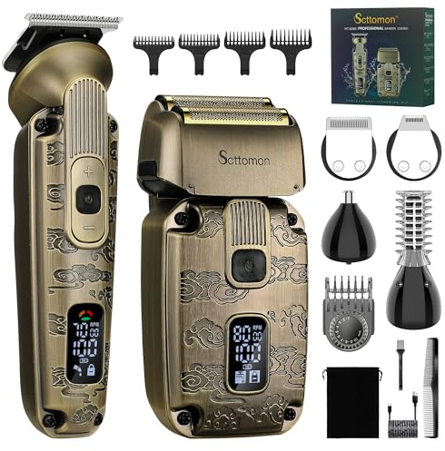 Scttomon 15-teiliges Set: Elektrischer Rasierer für Männer, Bart Trimmer, Glatzkopf Haar Rasierset, Akku Wasserdicht, Titanfolienrasierer, T-Klingen-Trimmer, Haarschneidemaschine, Bronze