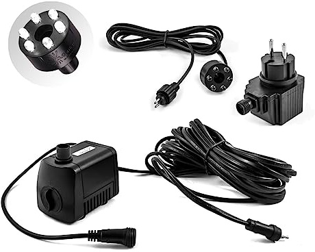 CLGarden Springbrunnen Pumpe SP1 Springbrunnenpumpe 12V mit 1x LED Ring Beleuchtung