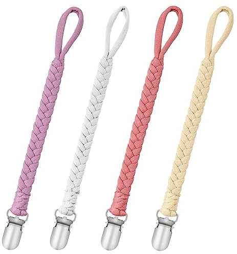 Baby Schnullerkette Clip, Schnullerkette Baumwolle Schnullerband Mädchen und Jungs Schnullerketten Clips für Lätzchen Dreieckstuch Sauger/Kinderwagen/Babytrage/Autositz, schnullerband (4 Stücke)
