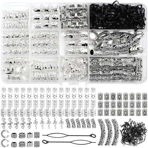 Bartperlen Wikinger Haarperlen 219 Stk Bartschmuck Set für Bart, Dreadlocks | Antike Wikinger Bartperlen | Vintage Dreadlocks Schmuck | Für das DIY Basteln von Haar, Bart und Halsketten