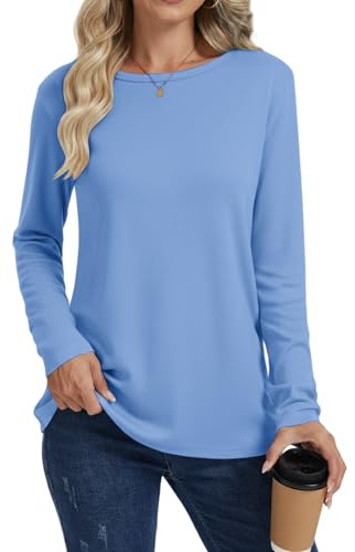Cuptacc Langarmshirt Damen Rundhals Basic Pullover Elegant Locker Herbst | Dünn,Vielseitig,Einfarbig,Luftige,Casual,Bequem,Elastisch,Lässig,Alltag,Hause,Büro,Date