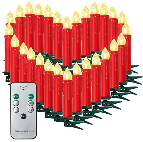 SunJas 20er Rot Weinachten Kerzen Weihnachtsbeleuchtung Weihnachtskerzen mit Fernbedienung kabellos Weihnachtsbaumkerzen 10/20/30/40er [Energieklasse A+++]