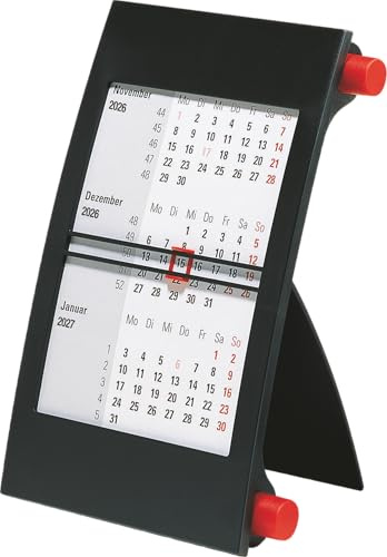 rido/idé 3-Monats-Tischkalender 2026 | 90×120 mm, rot/schwarz