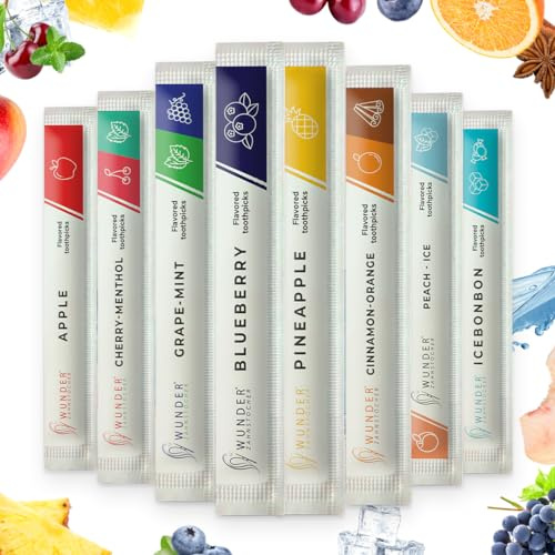 Wunder Zahnstocher - Zahnstocher mit Geschmack - 80x einzeln Verpackt | Plastikfreies Kaugummi - frischer Atem mit Aromatisierte Zahnstocher - Zuckerfrei, Vegan