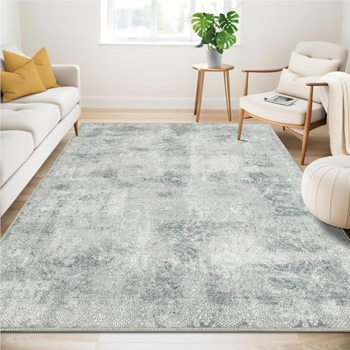 Guchuang Bedding Teppich Wohnzimmer Abstrakt Modern 160x230cm, Boho Grau | Große Teppich Waschbar Meliert Verwischt Carpet rutschfest Weich für Wohnzimmer Schlafzimmer Büro Essenzimmer