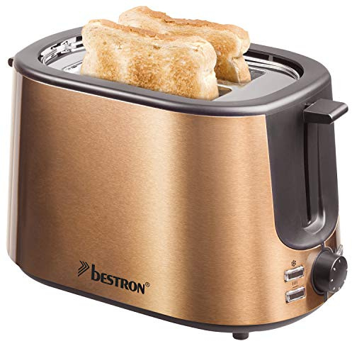 Bestron Toaster mit 2 Röstkammern, Krümelschublade und Brötchen-Röstaufsatz, 1.000 W, Edelstahl in Kupfer-Optik
