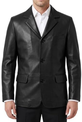 German Wear Herren Blazer Jacke aus 100% echtem Lammnappa Leder - dunkelbraun Slim Fit 3-Knopf Design im Vintage Retro Stil für elegante Anlässe