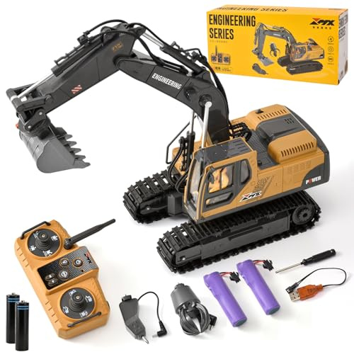 LTFIOON 3-in-1 Ferngesteuerter RC Bagger mit Metallener Schaufel Greifer Bohrer, 2.4GHz 14 Kanäle | 680° Rotation | 2 Akkus, RC Bagger Spielzeug Geschenk für Jungen 3-12 Jahre