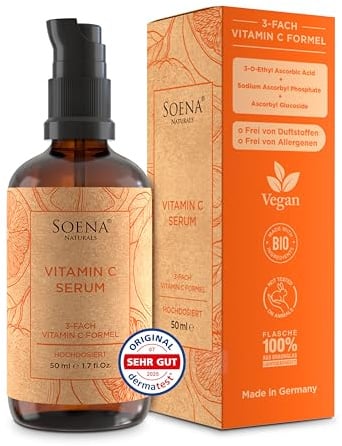 Bio-Vitamin C Serum Hochdosiert • Die 3 besten Vitamin-C-Formen + 4 Power Wirkstoffe: Hyaluronsäure, Betaine, Allantoin Panthenol • Serum Gesicht 100% natürlich, Vegan