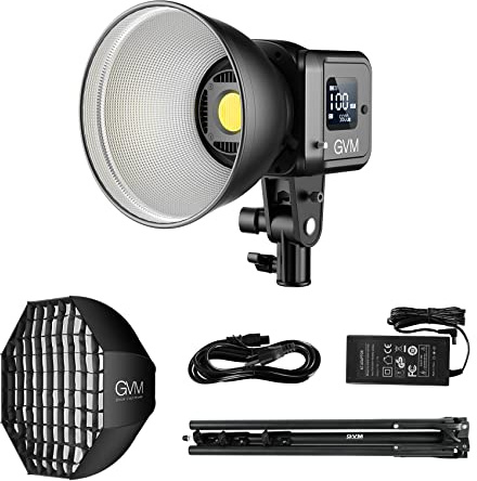 GVM LED Videoleuchte mit Softbox, 80W COB Videolicht Studiolicht mit Stativ, Bi-Color 2700K-7500K Fotografie Dauerlicht für Studio Film Streaming, 44100lux/0.5m CRI97+ 8 Licht Effekte APP Steuerung
