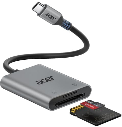 acer USB C SD Kartenleser, USB-C SD Micro SD Card Reader Aluminium Kartenlesegerät Typ C Speicherkartenleser Adapter für iPhone 17 16 15 Serie,Galaxy S24,iPad Pro,MacBook Pro,Surface Pro usw.