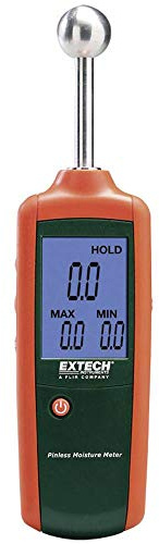 EXTECH MO257 Stifteloses Feuchtigkeitsmessgerät | Nicht-invasive Feuchtigkeit Holz/Bau, 0-100 relativ, Tiefe 20-40mm, RISIKO/NASS-Alarme, LCD