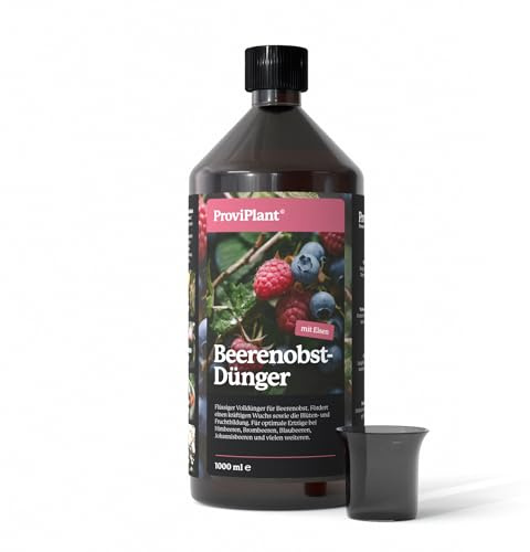 ProviPlant Beerenobst Flüssigdünger – Für Erdbeeren, Himbeeren, Blaubeeren & Co – 1 Liter Konzentrat für bis zu 200 Liter Gießwasser – Gewächshaus & Beet - Made in Germany