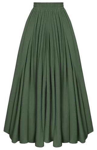 SCARLET DARKNESS Damen Mittelalter Maxirock Elastische Taille Lang Rock | Flowy A-Linie, Hohe Taille, Mit Taschen und Futter, Maxi Swing Rock, Vintage, Elegant, Cottagecore, Festlich Party