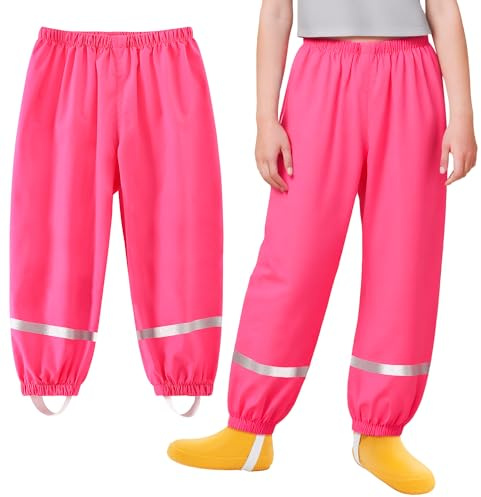 Baogaier Mädchen Matschhose Regenlatzhose Rose Bequem Atmungsaktiv Ungefüttert Wind-und wasserdichte Dünn Leicht Sport Kinder Regenhose Regenbekleidung mit Reflektor, für 9-10 Jahre, GR.134-140