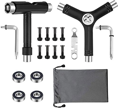 CiShow 18Stk Multifunktionales Skateboard-Werkzeug, All-in-One, tragbares Skateboard-Tool mit Inbusschlüssel, Sechskantschlüssel, Skateboard-Zubehör, für Longboard, Skate, Roller