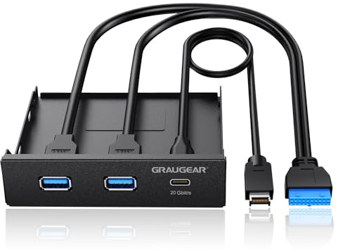 GRAUGEAR 3,5 Zoll Frontpanel mit 3-Port USB HUB für PC Gehäuse 20Gbit/s | PC Gehäuse Frontpanel HUB 2 x A + Typ-C mit 20Gbps USB 3.2, Mainboard USB Verlängerung 20-Pin A-Key auf C, 19-Pin auf 2 x USB
