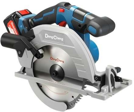 Dong Cheng 18V Akku Handkreissäge Ø185mm, 5000RPM, Schnitttiefe 65 mm, 0-45° (inkl. Ø185 x Ø20 mm Sägeblatt, Akku/Ladegerät, BOXX) DCMY02-185