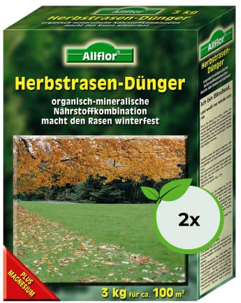 2x Allflor Herbst-Rasendünger 3kg Box I Zur Stärkung der Gräser I Optimale Nährstoffzufuhr I Macht den Rasen winterfest I füllt Kalidepot auf I Ideal für Spätsommer & Herbst I Bio Herbstrasendünger
