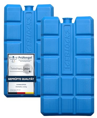 VonBueren 2-24 Kühlakkus für Kühltasche 12h Lange Kühlung | ca. 200 g je Kühlakku | ca. 8,1 x 15,2 x 2,2 cm | auch für Kühlbox (2)