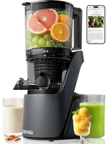 Canoly 3-in-1 Entsafter Slow Juicer mit 150 mm Großer Einfüllschacht | Vielseitig für Saft, Sorbet & Nussmilch, 2,6 L Fassungsvermögen Kaltpress-Saftpresse mit AC-Motor, Selbstschneid-System