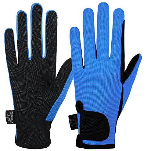 AFE Reithandschuhe für Damen, Stoffhandschuhe, Kunstleder, schwarz, Stretch-Stoff (blau, groß)