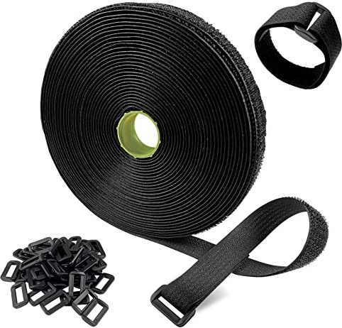 Newaner 10M klettband kabelbinder mit 50 schnalle, 2cm Breit, Schwarz | klettverschluss wiederverschließbar, freie schnittlänge kabel klett, für Kabel Organisieren, Schläuche, Schnüre
