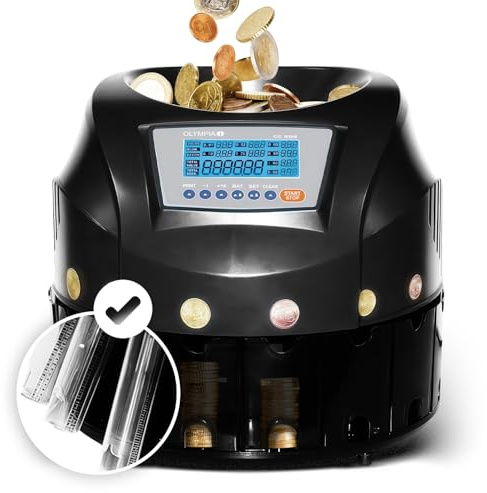 OLYMPIA CC 202 Münzsortierer | Geldzählmaschine für Münzen | Münzzähler & Sortierer für Euro-Münzen | Elektronischer Kleingeld Zähler mit LCD-Display | Zählmaschine mit Additionsfunktion & Bündelung