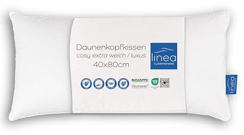 LINEA by böhmerwald - cosy - hochwertiges Luxus Kopfkissen extraweich, 40x80, 100% weiße neue Daunen, Allergiker geeignet, waschbar bis 60°C, in Deutschland produziert