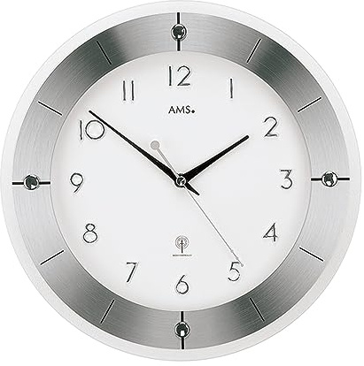 AMS 5848 Wanduhr Rund aus Geschliffenem Aluminium mit Funkwerk