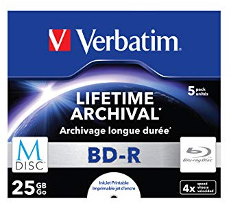 Verbatim M-Disc BD-R mit 25 GB - 4-fache Brenngeschwindigkeit - langlebige Blu-Ray Disc - 5 Stück