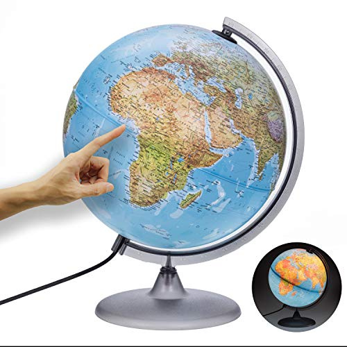 ORBIT GLOBES & MAPS - Leuchtglobus - 30cm Globus mit stabilem Standfuß, Kartenbild 2026 physikalisch/politisch mit LED Leuchte, Aktuelles deutsches Kartenbild, Schülerglobus