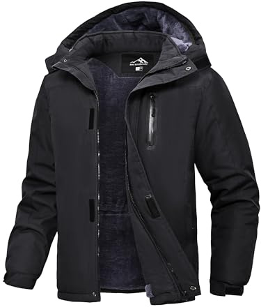 Peakwell Herren Fleece Futter Winterjacke Warme Arbeitsjacke Outdoor Wandernjacke Wasserdichte Übergangsjacke mit Mehrfachtasche, Schwarz, XL