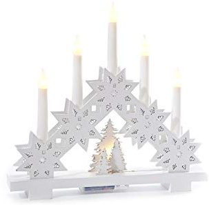 HEITMANN DECO LED-Lichterbogen aus Holz – Weißer Schwibbogen mit 6 warmweißen LEDs – Batteriebetriebene Weihnachtsdeko für Innen, ca. 38 x 30 cm
