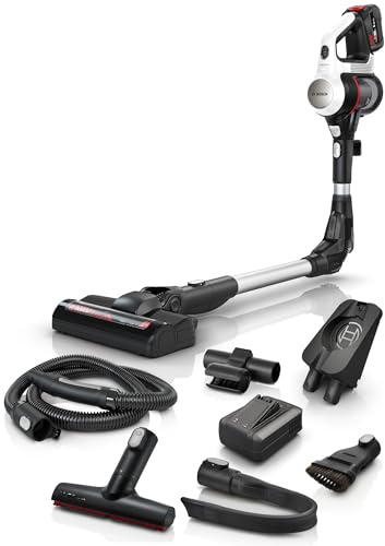 Bosch Akku-Staubsauger Unlimited 7 BSS715CARP, kabellos, Knickrohr, Hygiene-Filter, 10 Jahre Motorgarantie, 5.0 Ah Akku, Schnellladegerät, XXL-Polsterdüse, Turbostufe, Made in Germany, weiß