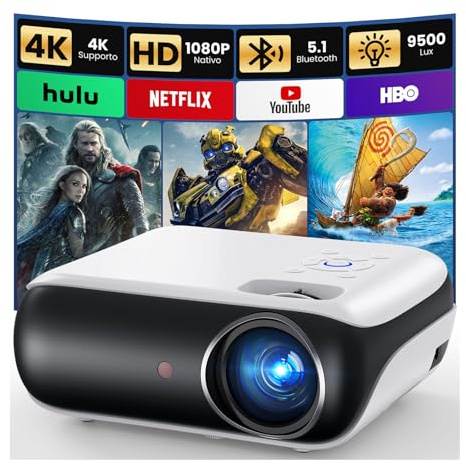 Mini Beamer 4K, HAPPRUN H1 Full HD Beamer mit Bluetooth – Native 1080P Tragbarer Outdoor Projektor mit Lautsprecher, Kompatibel mit Smartphone, HDMI, USB, AV, TV-Stick, PS5 für Heimkino, Schlafzimmer