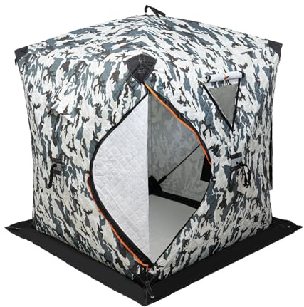 Tragbarer Angelzelt, Winddicht Outdoor-Eisangelzelt Wasserdicht Thermisches Zelt Schneesicher Arbeitszelt Kapazität 1-2 Personen Unterstand für Camping 145x145x165 cm (Camouflage)