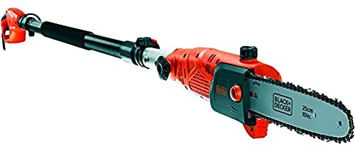 BLACK+DECKER Astschere Teleskop Heckenschere Hochentaster (800W, 25 cm Schwertlänge, 2,7 m Länge, 11 m/s Kettengeschwindigkeit, schwenkbarer Kopf) PS7525