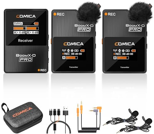 comica BoomX-D2 Pro kabelloses Krawattenmikrofon, 2,4 G, Dual-Kanal, kabelloses Mikrofonsystem mit internem Speicher 16 G, Wireless Go Mikrofon für Interview YouTube Vlog TikTok