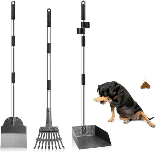 Snagle Paw Hundekotschaufel, 3 Stück Dog Poop Scooper Hundekotschaufel und Harke Metall Rechen Kehrschaufel für große mittlere kleine Hunde mit Lange verstellbare Griff Rake Waste Removal